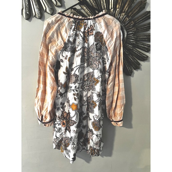 Anthropologie Floreat Patchwork Sleep Shirt Floral Plaid Velvet Trim Boho XL - Picture 6 of 8